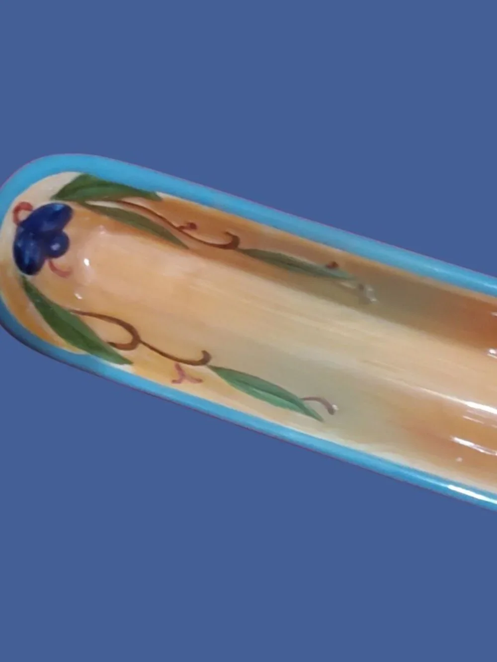 Hand-Painted Ceramic Olive Serving Tray - 15 Inch - Floral Design - Multicolored
